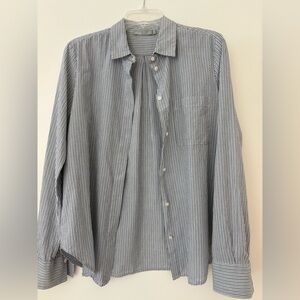 Vince Cotton Blue and White Ticking Stripe Shirt